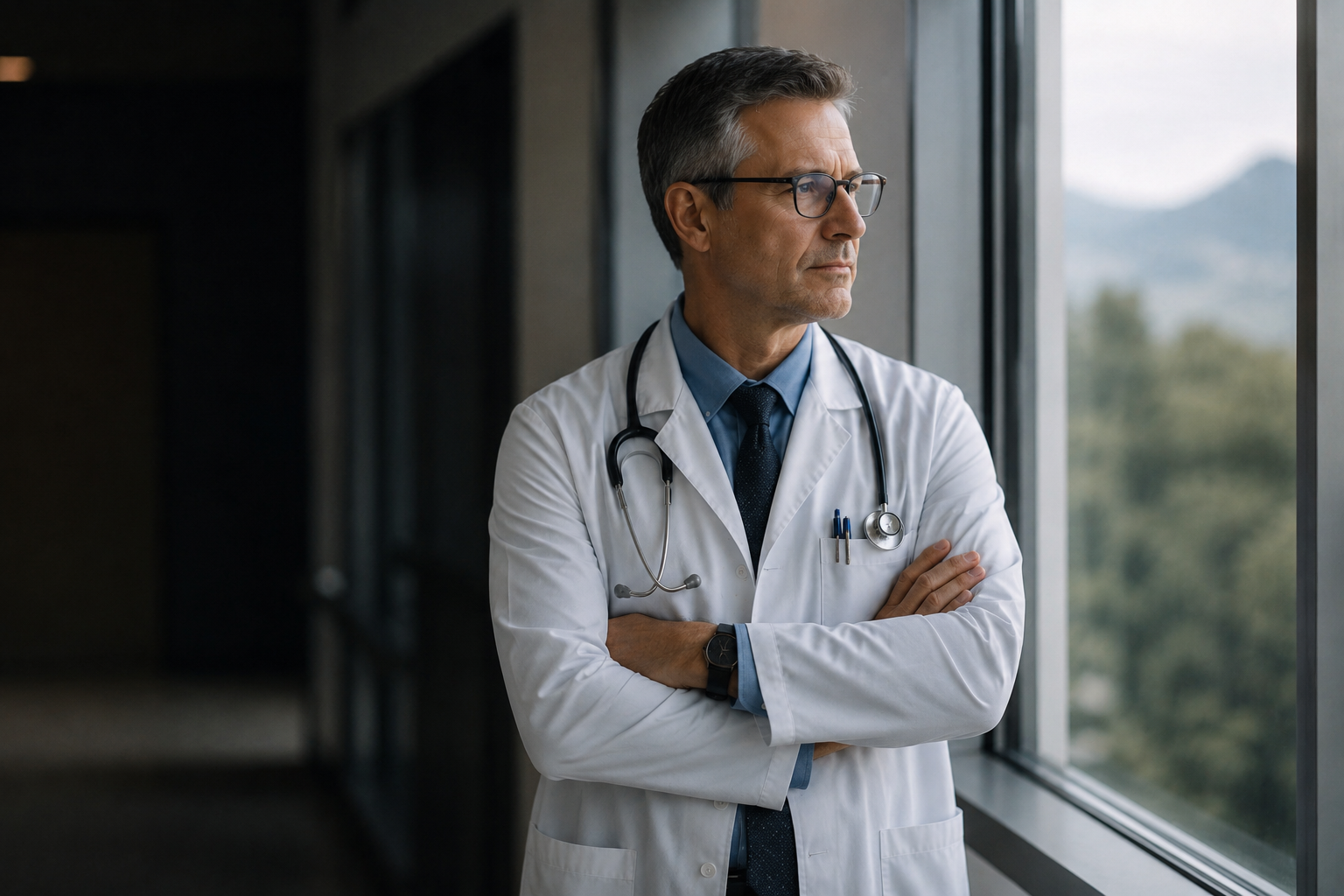 Poignée de main entre un dirigeant et un médecin dans un couloir d'établissement de santé